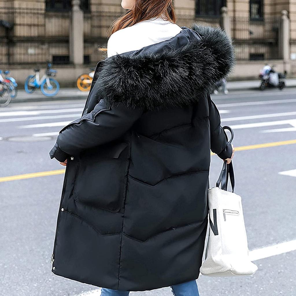 Women's Fashion Long Padded Jacket Coat With Big  Collar And Thick Down Padded Jacket