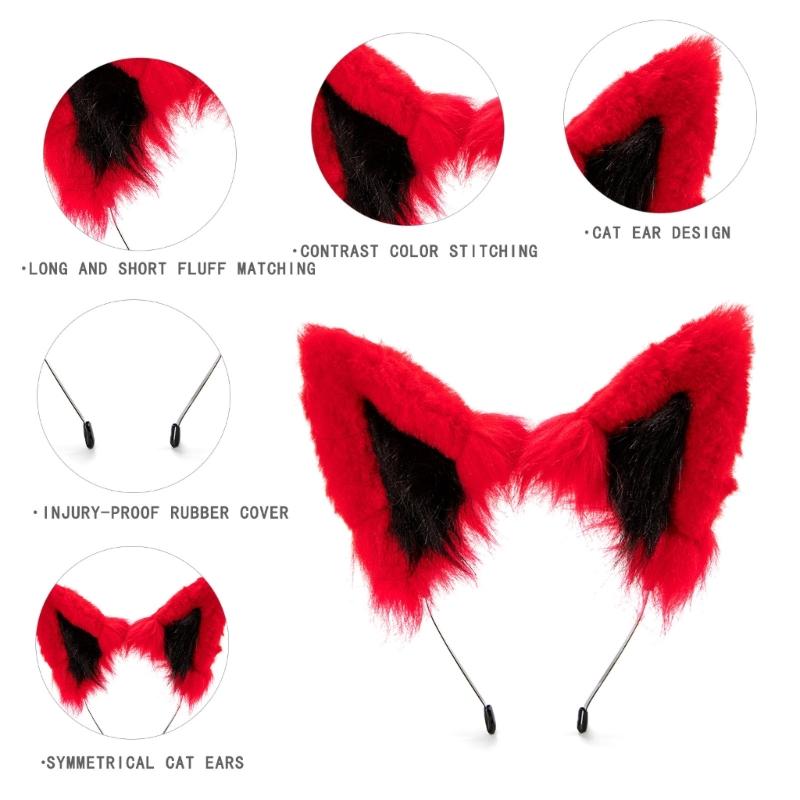 Realistic Wolf Ears Hairband Furry Headbands Plush for Coser Role Play and Photography Props