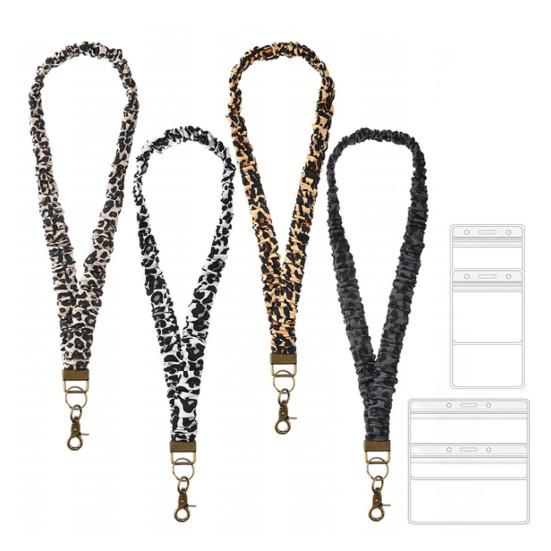 4Pcs Stretchy Retractable Scrunchie Lanyard Set with Waterproof ID Card Holders Soft Telescopic Neck Lanyards