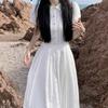 2026 Womens White Puff Sleeve Maxi Dress High Waist Slim Fit Casual Party