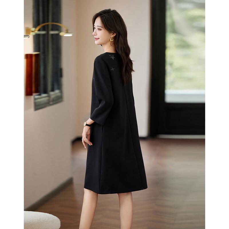 Demana Women's Round Neck 3/4 Sleeve Midi Dress
