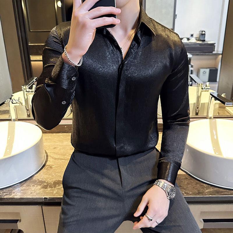 Basic Solid Color Vintage Shirts Men's Clothing Long Sleeve Spring Autumn Business Casual Polo-Neck Single-breasted Aura Shirts