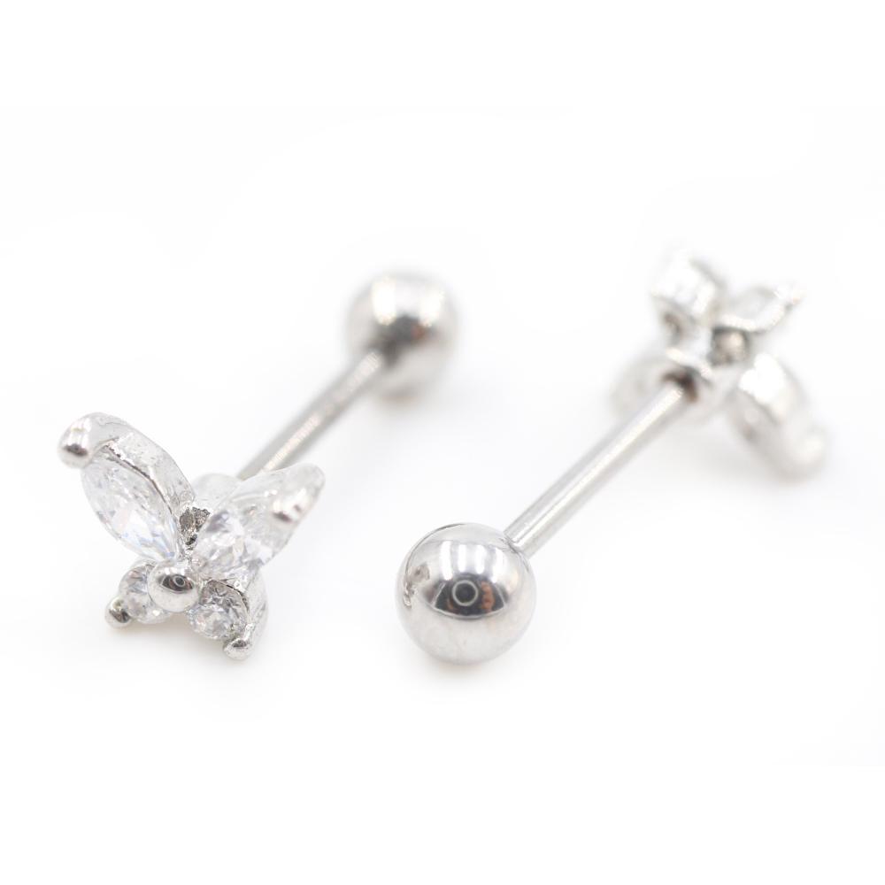 Alisouy 2PCS Butterfly Resin Zircon Ball Stainless Steel Women Men Ear Stud Earrings Cartilage Tragus Helix Pierceing Jewelry