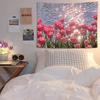 Sunlit Tulip Garden Tapestry  Vibrant Pink Flowers  Sparkling Water  Unique Wall Art for Home Decor Living Room  Gift Idea