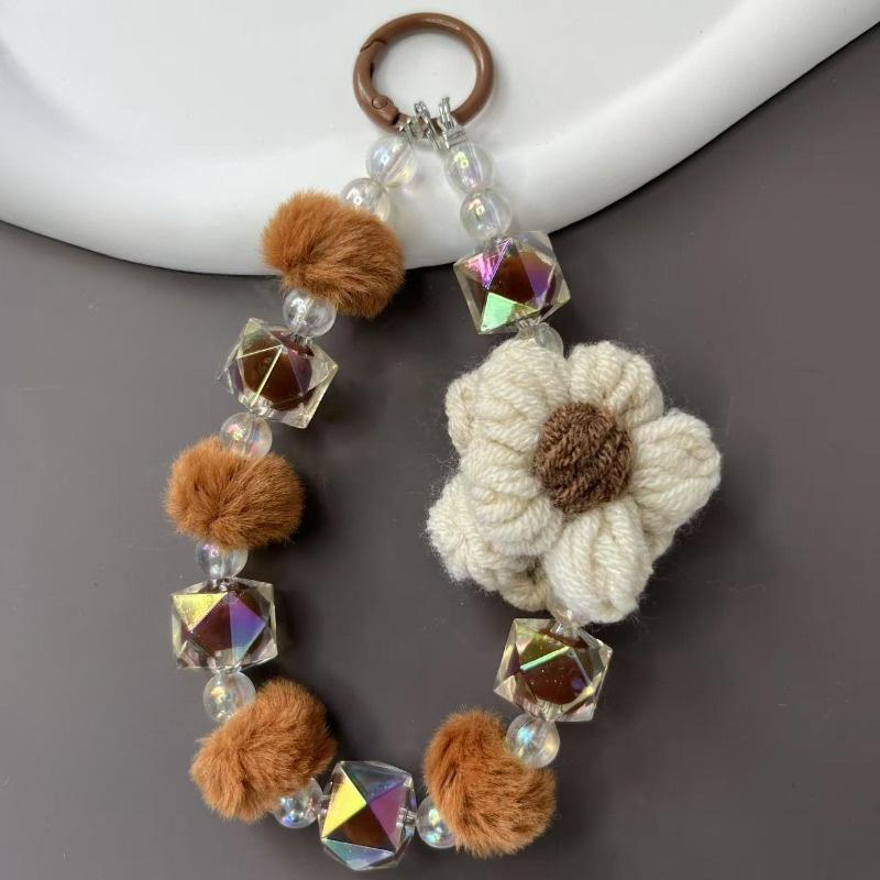 Autumn/Winter Plush Handmade Beaded Phone Lanyard & Keychain with Flower Pendant