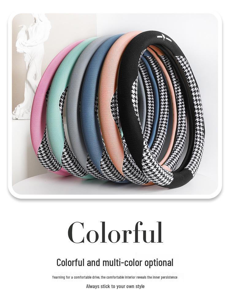 Luxury Houndstooth Leather Steering Wheel Cover - All-Season Car Interior Upgrade