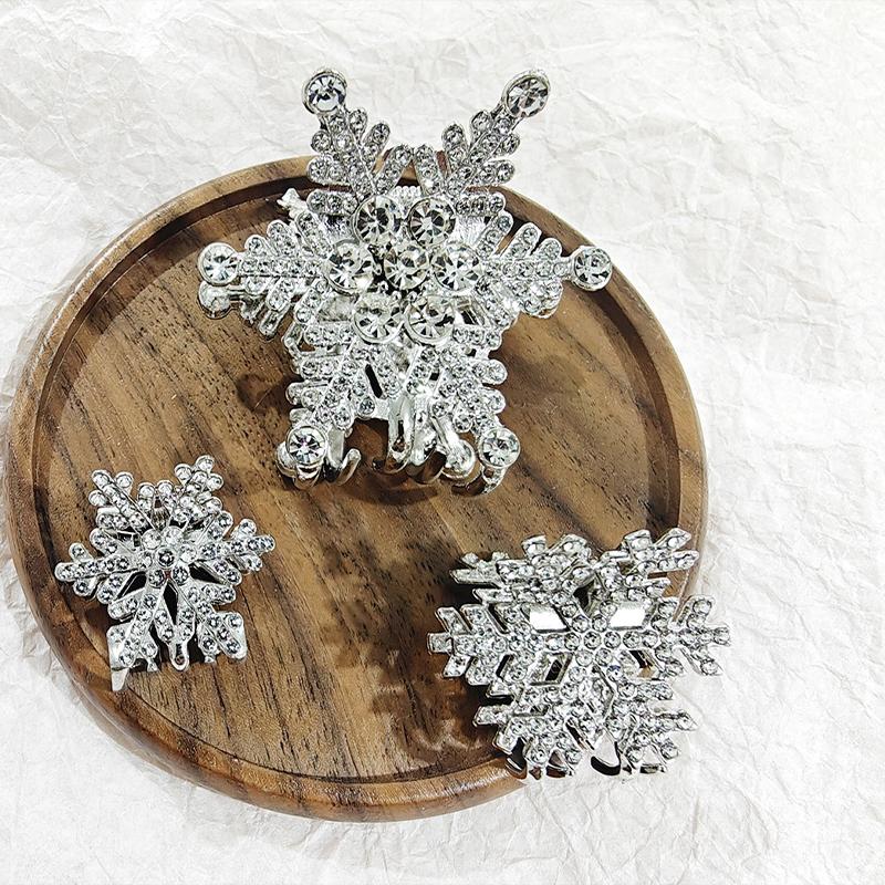 1Pcs Silver Rhinestone Snowflake Hair Clip Christmas Style Side Bangs Shattered Hair Clip Fashion New Ponytail Clip
