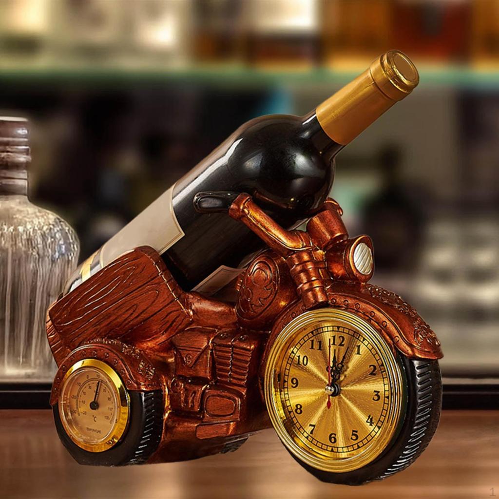 Vinstativ Motorsykkel Figur Dekorativ Kreativ med Klokke og Termometer for Bar Spising