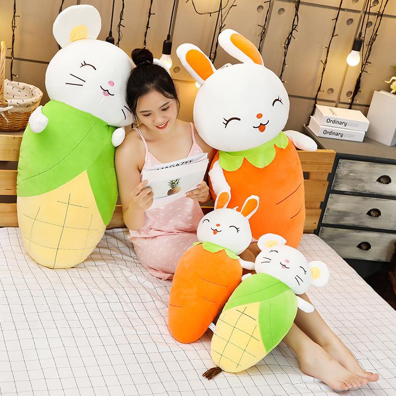 Carrot Bunny Mouse Throw Pillow Long Pillow Plush Toy Sleeping Pillow Bed Doll Birthday Gift Female