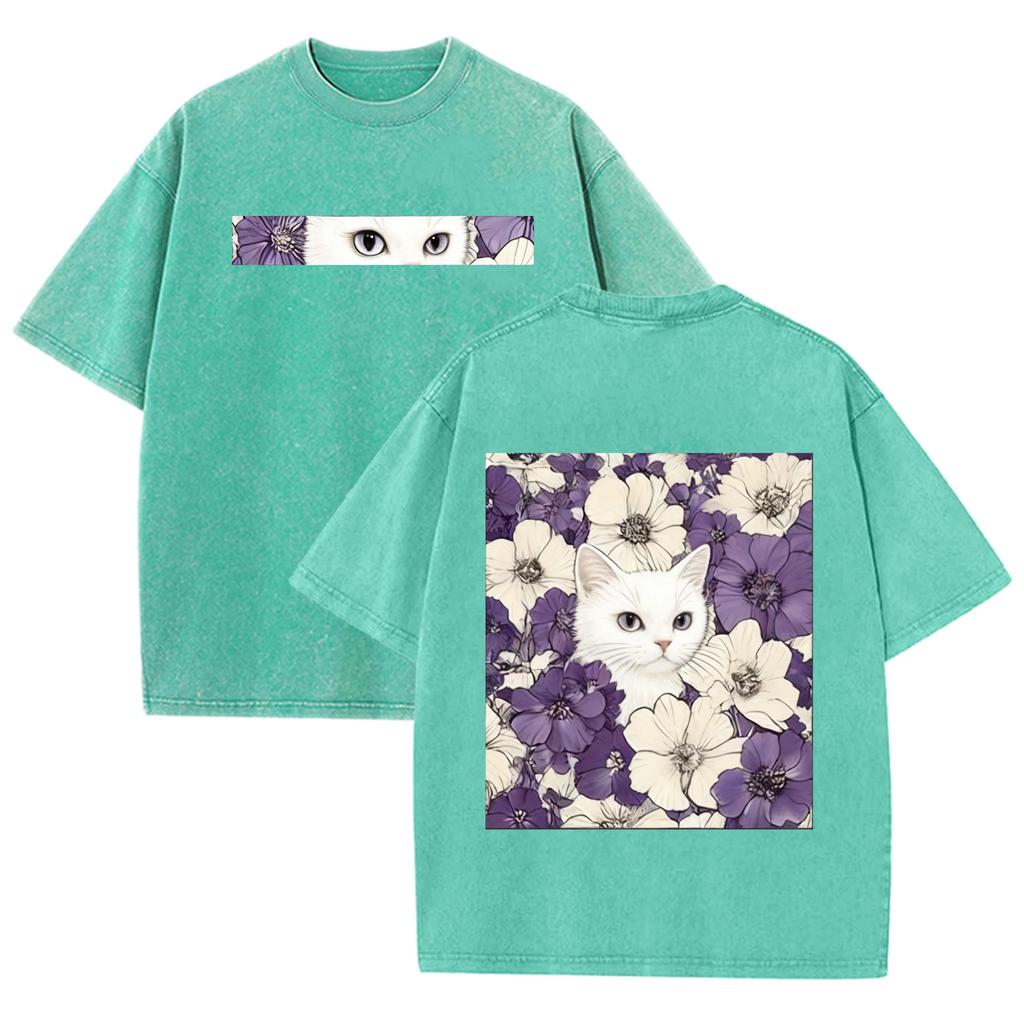 Double Sided Animal Pattern Print Vintage Washed T Shirt Oversized Cotton Aesthetic Kawaii Casual Short Sleeve Streetwear Tee