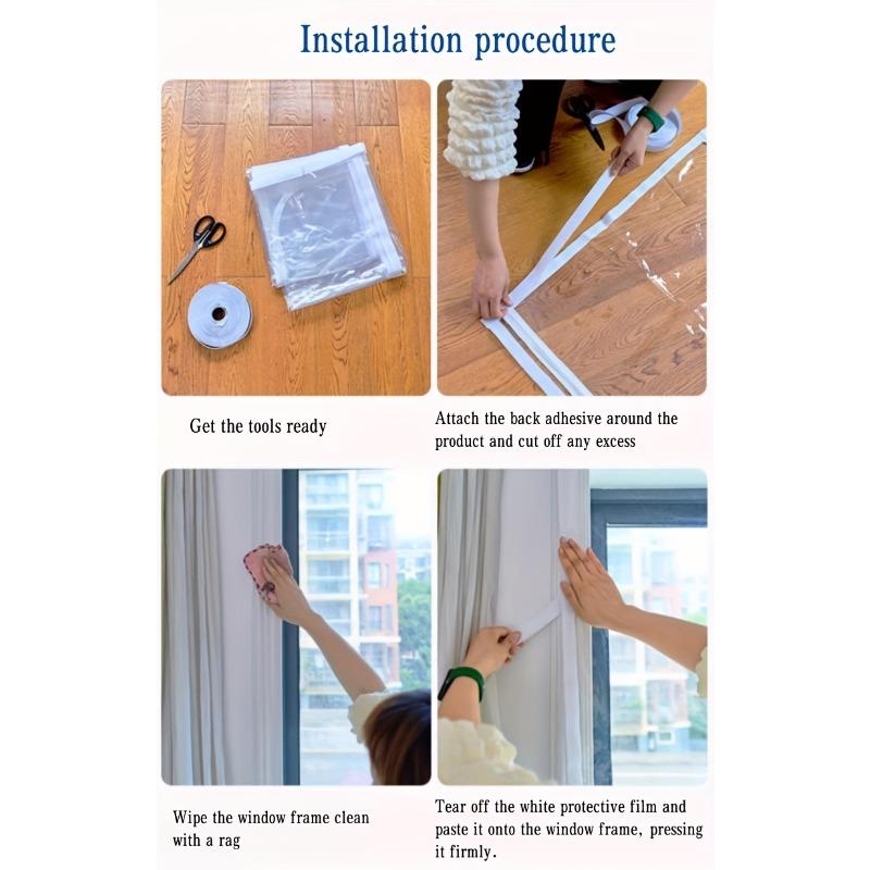 Home Easy-to-Install Windproof Thermal Film, Winter Sealing Window Draft Stopper Leak-Proof Curtain, High Transparency Thickened Plastic Sheet