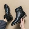 New Brown Ankle Boots for Men Zippper Black Crocodile Pattern  Square Toe Fashion Business Formal Men's Boots Size 38-46