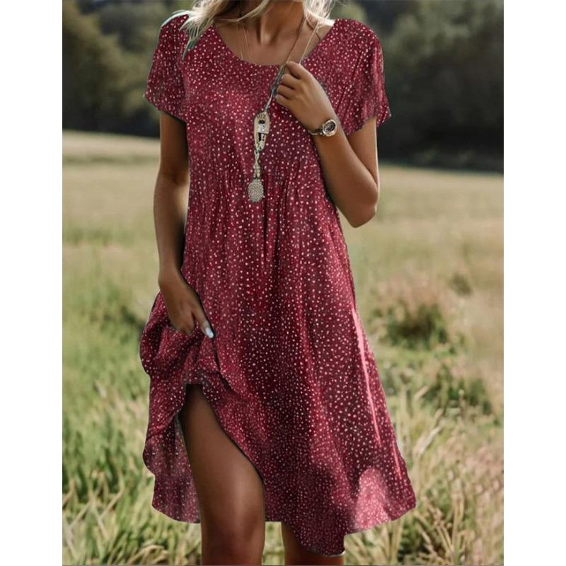 

IHUASU Fashion Summer Spring Short Sleeve O-Neck Casual Dresses S