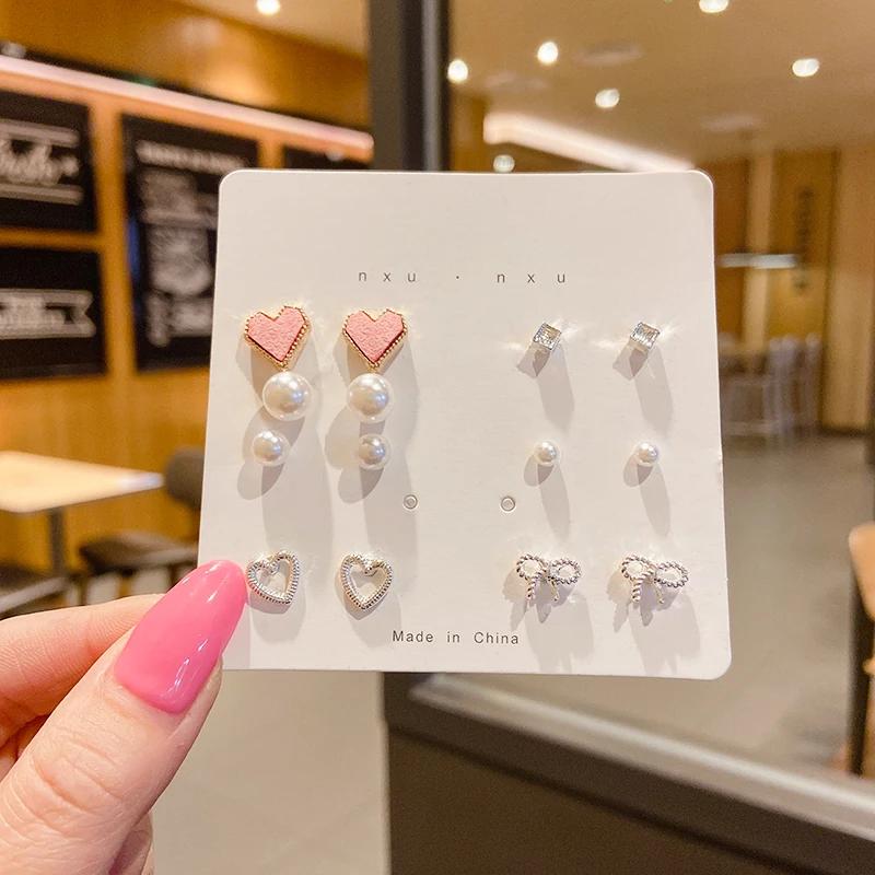 Korean Version Of The Hot Sale Af Aweek Earrings Set 7 Pairs Of Simple And Sweet Earrings Set Combination Of Week Zircon Gifts