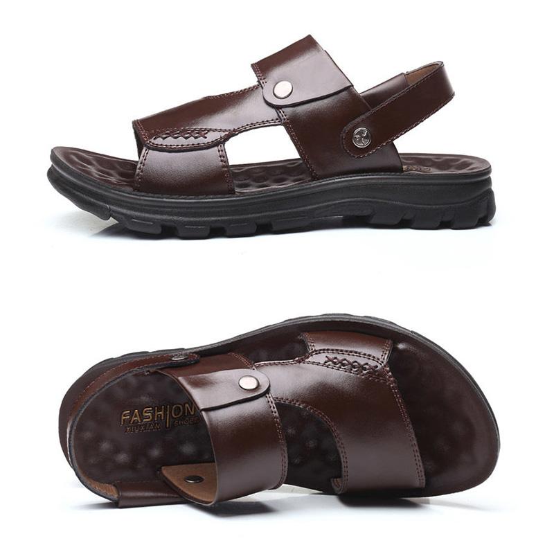 Pánské sandály ze 100% pravé hovězí kůže letní plážová obuv z pravé kůže Pánské studentské sandály s měkkou podrážkou