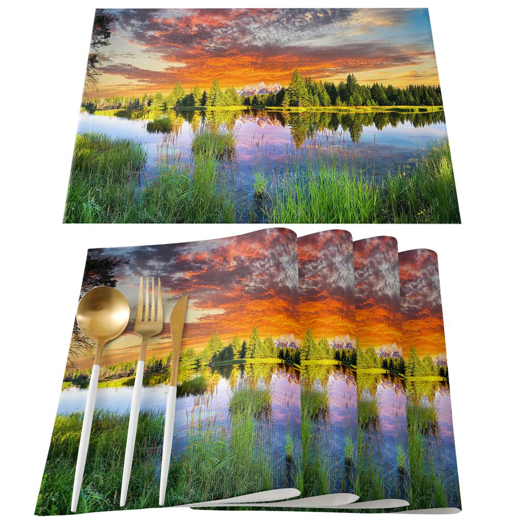 Dusk Mountain Forest Tablecloth Holiday Decor Waterproof Rectangular Tablecloths Wedding Decor Table Cover