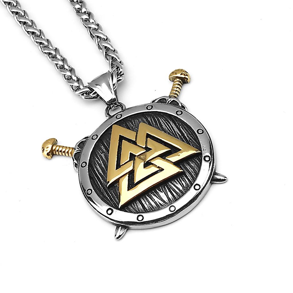 316L Stainless Steel Viking Rune Warrior Shield Pendant Necklace For Men Jewelry Power Accessories