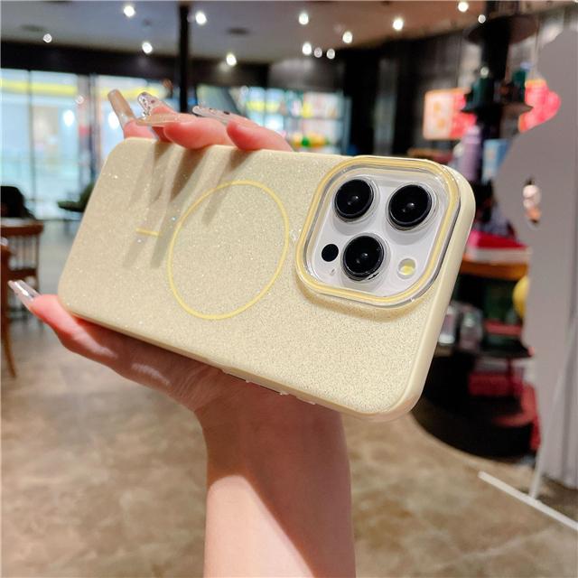For iPhone 15 Pro Max Luxury Flash Glitter Magsafe Magnetic Candy Frame Phone Case For iPhone 12 13 14 15 Plus Protective Cover