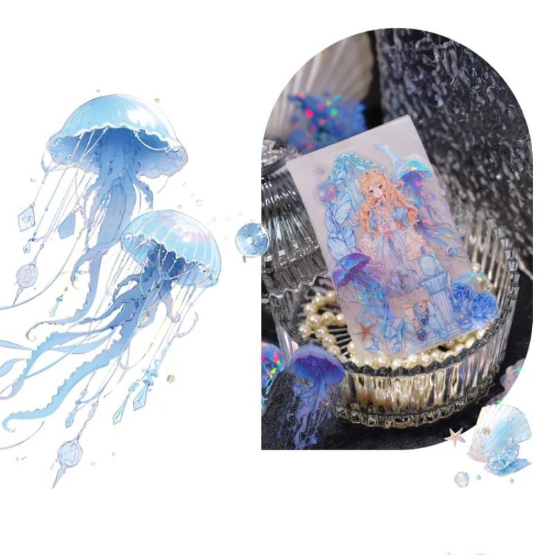 20pcs/pack Vintage Colorful Sparkling Jellyfish Sticker Bag Creative Stereoscopic Handbook Material Stationery
