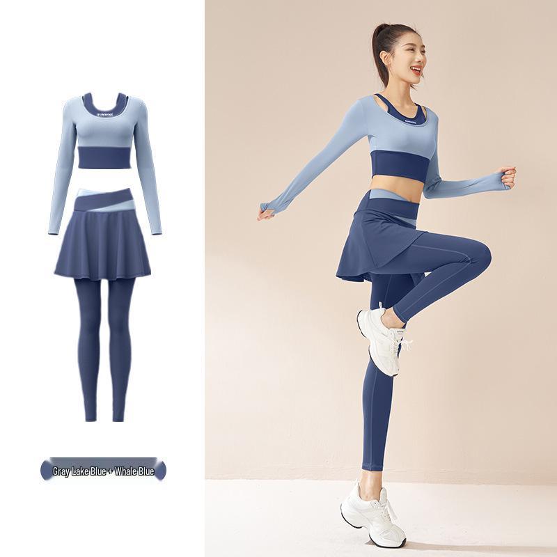 

Женский беговой комплект Puthila: Топ с длинным рукавом и подкладкой и шорты-юбка с высокой талией и контролем живота - Защита от просвечивания, Дизайн «два в одном» для фитнеса XL