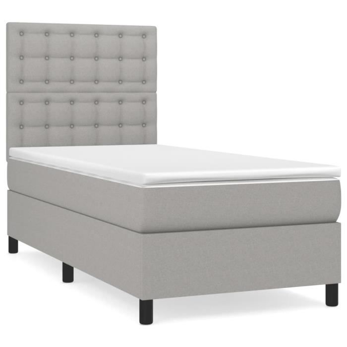 VidaXL Lit à sommier tapissier et matelas Gris clair 90x190 cm Tissu - Modèle 3142057