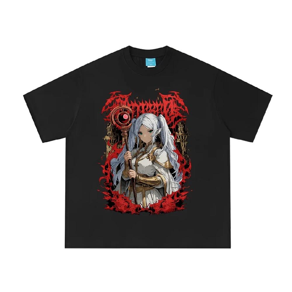 

Anime Frieren_ Beyond Journey s End T Shirts Comic Frieren Graphic Print T-shirt Men Women Summer Short Sleeve Cotton T-shirts S чёрный