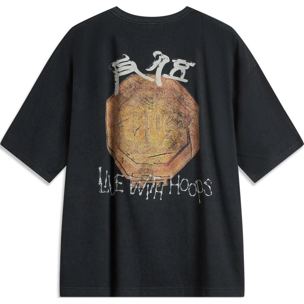 Li-Ning Comfortable Breathable Short Sleeve T-Shirt With Letter Print Men Tops Black AHSU905-1