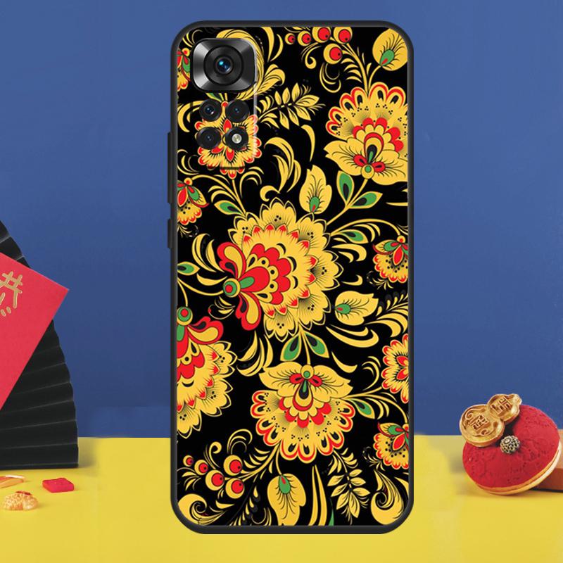 

Khokhloma Russian Pattern Flower Phone Case For Xiaomi Redmi Note 14 Pro 12 11 9 10 13 15 Pro Plus 10C 12C 13C 14C 15C Cover Redmi 10C