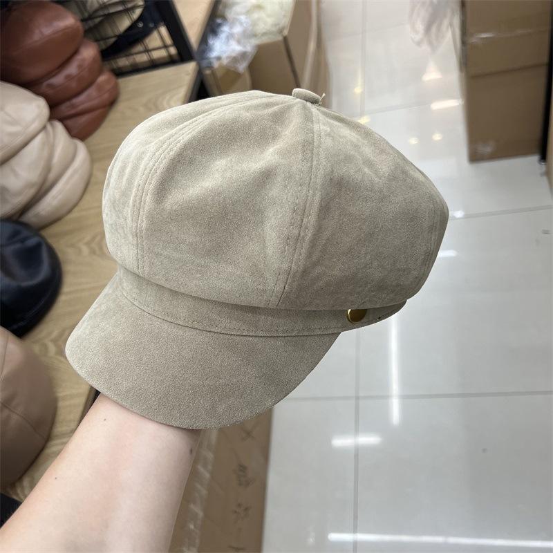 

Восьмиугольная шляпа женская универсальная для лица шляпа маленького художника осень и зима новая британская ретро шляпа-бутон M（56-58cm） бежевый