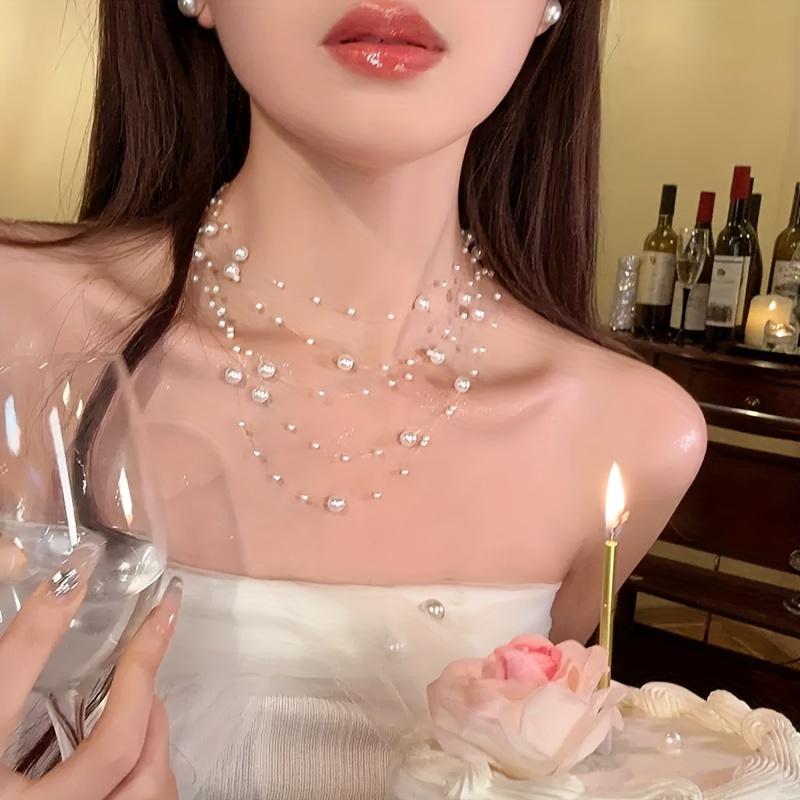 Elegant Multi-layered Simulated Pearl Layered Necklace Suitable for Daily Party Wearing Is The Perfect Gift for Valentine's DayGood product