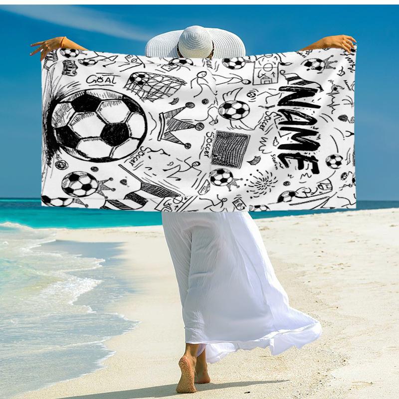 Custom Name Ultra-Soft Beach Towel with Soccer Theme,Ideal for Pool - Camping, Diving - Perfect Travel Essential, Vibrant Beach Towel.