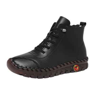 Dames Hoge Zolen Zachte Zolen Leer Enkellaarzen Modieus Casual Vetersluiting Korte Schacht Buitenkleding Dames Schoenen Casual Werk