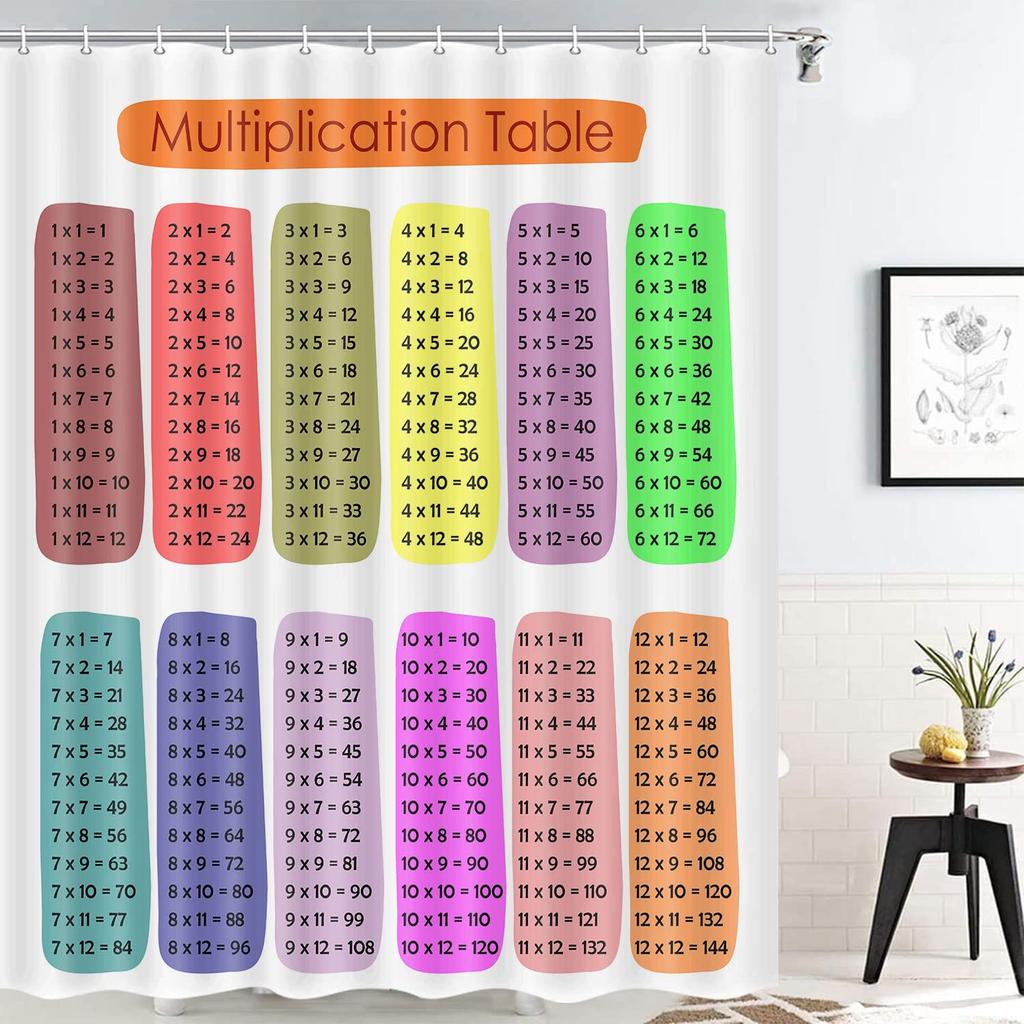 Wiskunde Douchegordijn Vermenigvuldigingstabel 1 T/m 12 Waterdicht Douchegordijn Educatieve Stijl Polyester Stof Badkamer Decoratie Set