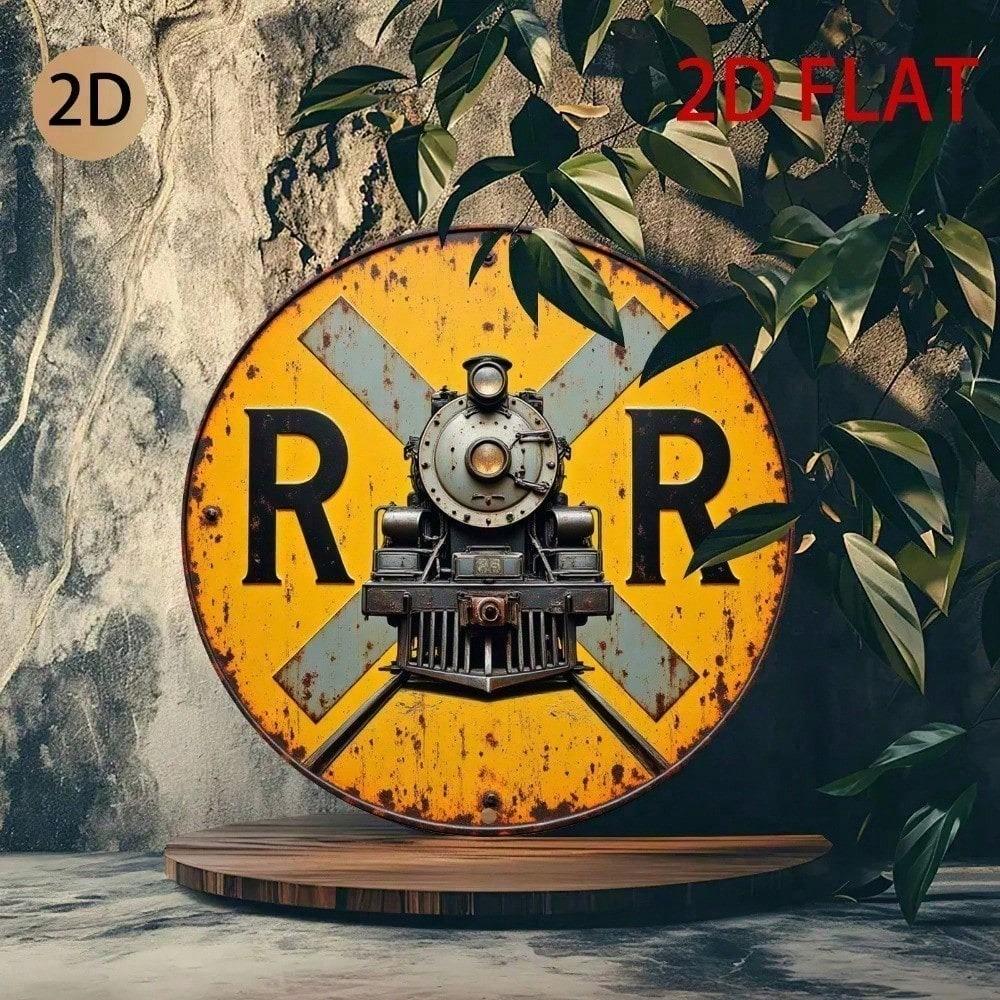Vintage Rustic Metal Train Wall Sign 2D Flat Retro Tin Art Decor for Garage Bar Man Cave 8x12 Inch