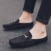 Fashion Men Comfortable Slippers Suede Leather Men Half Slippers Hollow Breathable Anti-slip Sandals Men Casual Beach Male Summer Flats