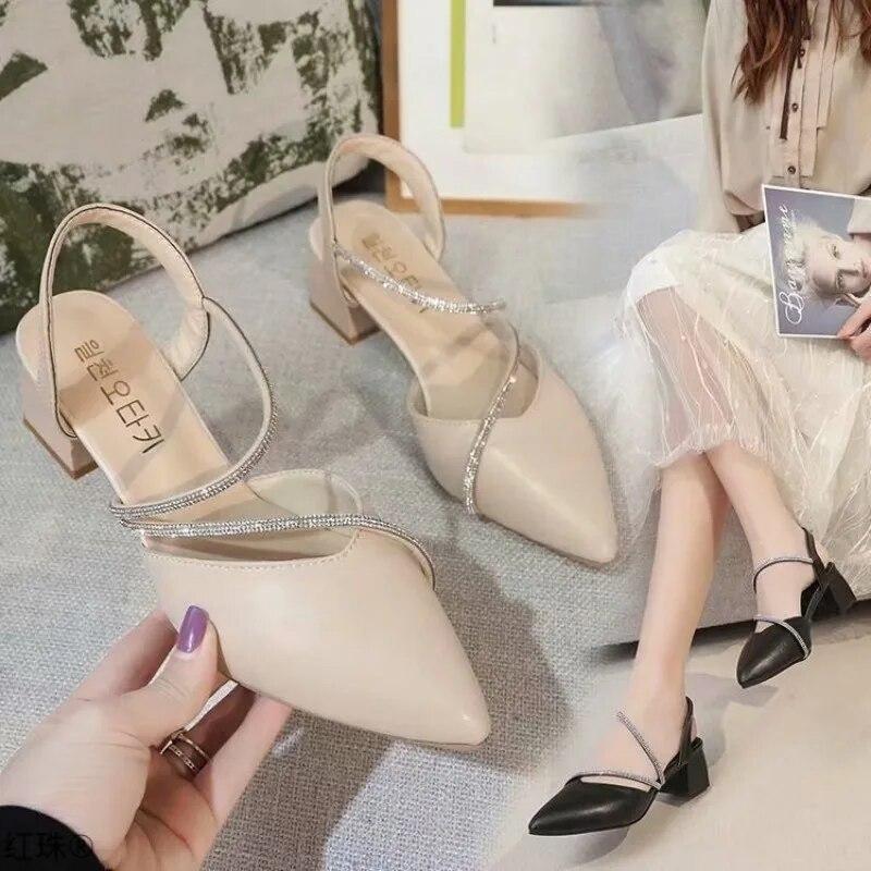 Summer Shoes Women Sandals Fashion Modern Ladies High Heels Pointed toe Elegant Woman Party Shoes Square Heel 5cm