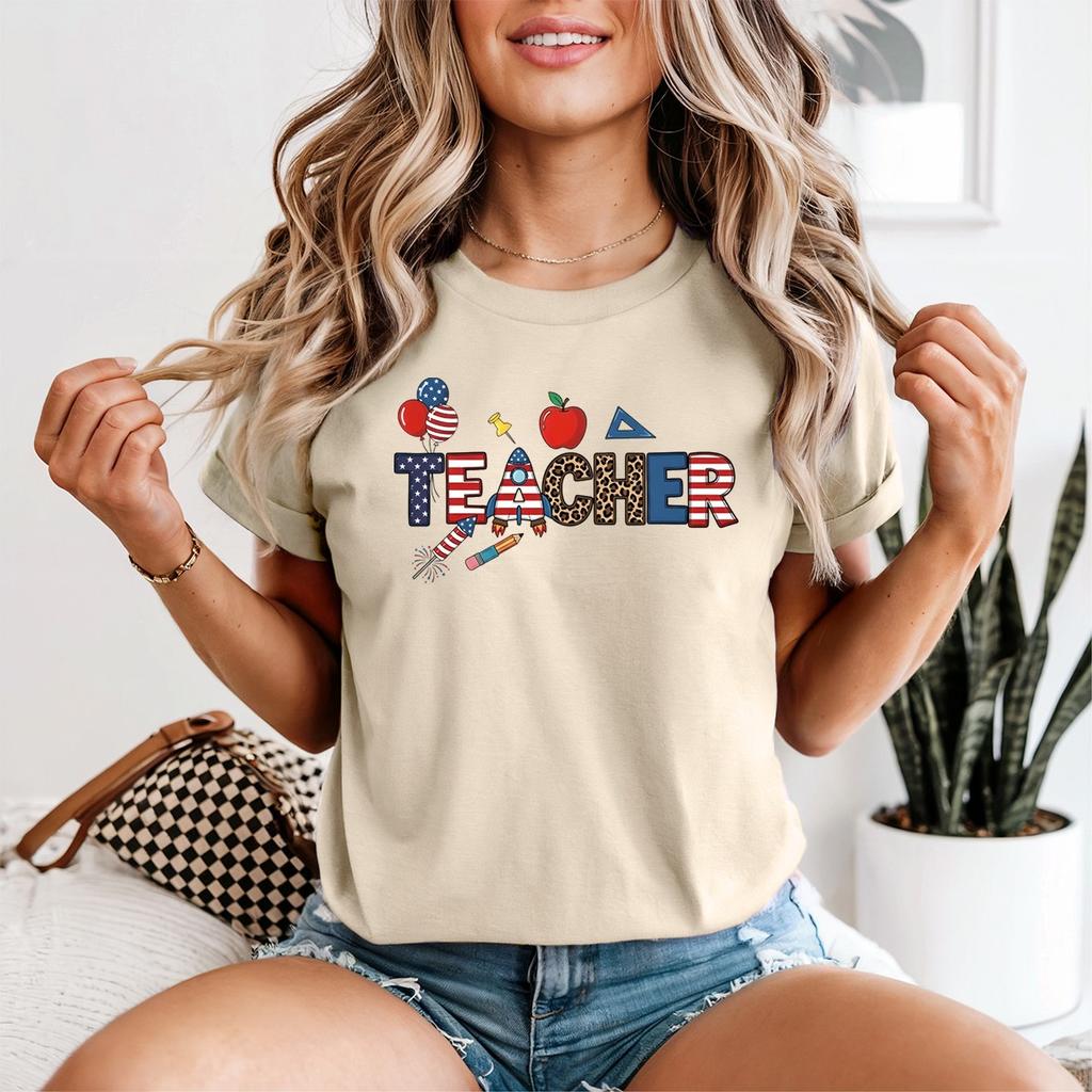Patriotic Teacher Unisexs Tshirt Usa Crayon Leopard 4th Of July Red White Blue