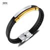 Bracelet Minimaliste Lisse en Acier Inoxydable Avec Gravure Lettres Bracelet Tressé en Cuir Double Couche Punk pour Homme