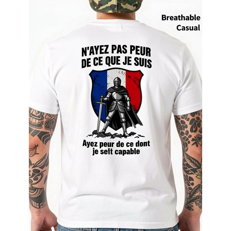 Men's French Revolution T-Shirt with French Shield Emblem & "Don't Be Afraid of Who I Am/N'ayez Pas De Ce Que Je Suis" Slogan - Breathable Cotton