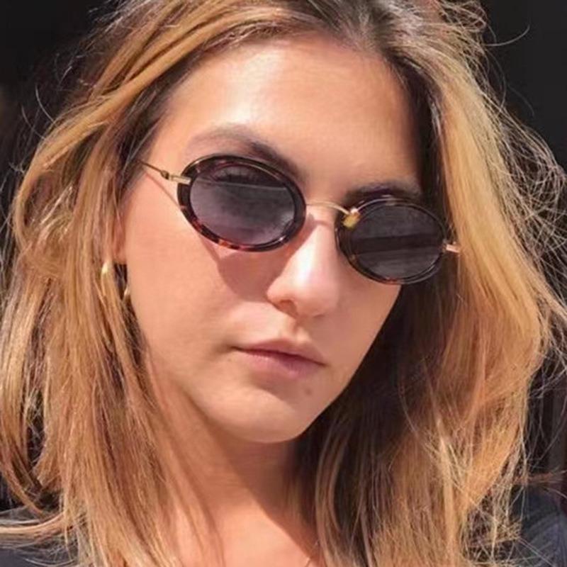 Small Oval Frame Retro Sunglasses Luxury Metal Designer Shades Women's Trendy Fashion Brand Leopard Beach Sun Glasses for Lady