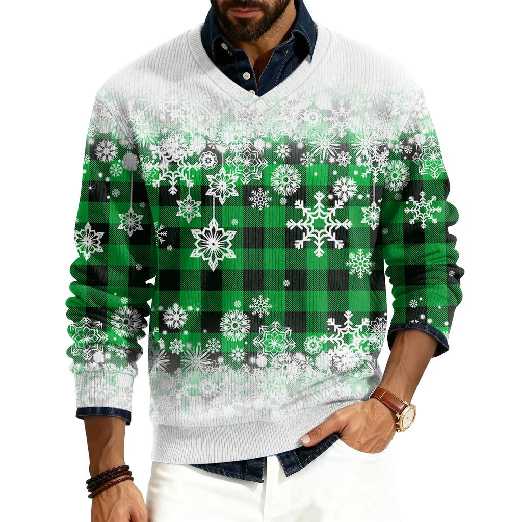 Pánský pulovr s V-výstřihem, s dlouhým rukávem, žebrovaný úplet