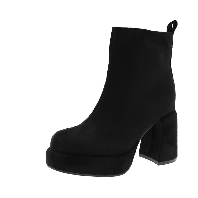 Retro temperament suede high-heeled short boots autumn and winter Korean version French fashion versatile thick heel thin boots women's Martin boots