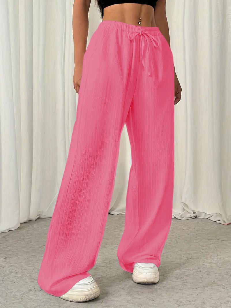 

Plus-Size Women s Crinkled Wide-Leg Pants with Drawstring Waistband 4XL рожевий червоний колір