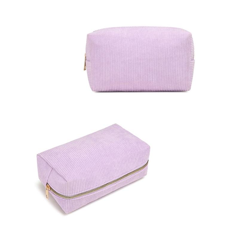 Portable Makeup Brush Tool Storage Bag with Zippered Corduroy Solid Color Cosmetic Bag Large Capacity Zippered Purse