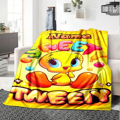 Customiz Name Personality Tweety Blanket Soft &Warm Sofa Office Bed Travel Lunch Break Blanket, Gift Suitable All Seasons