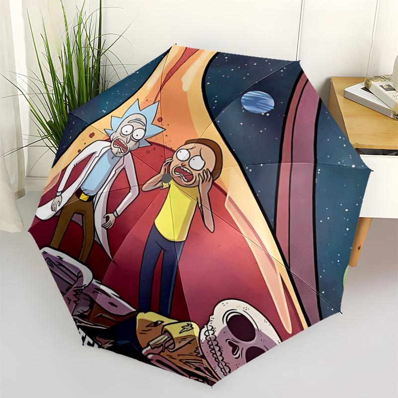 1pc Rick "Morty" 8-Ribs Sturdy Frame, Automatic Open/Close, Durable & Colorful Ideal for Beach, Travel, And All Seasons10147