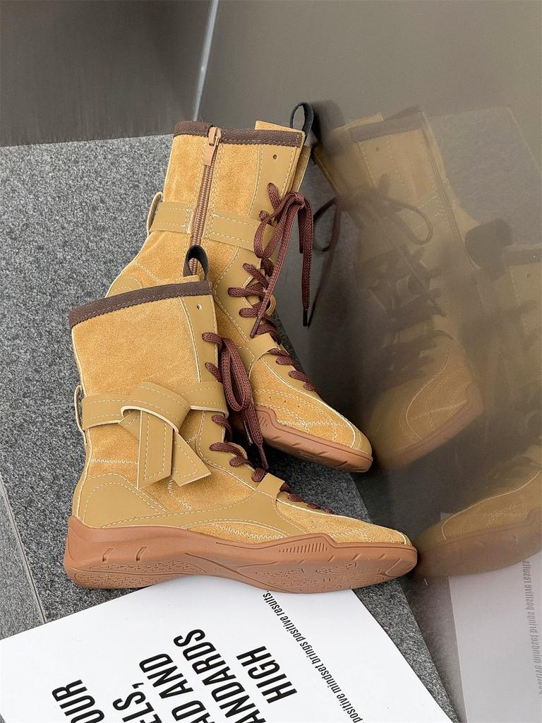 Retro leather boxing boots women's summer 2025 new British style Martin boots thick-soled German training boots medium boots
