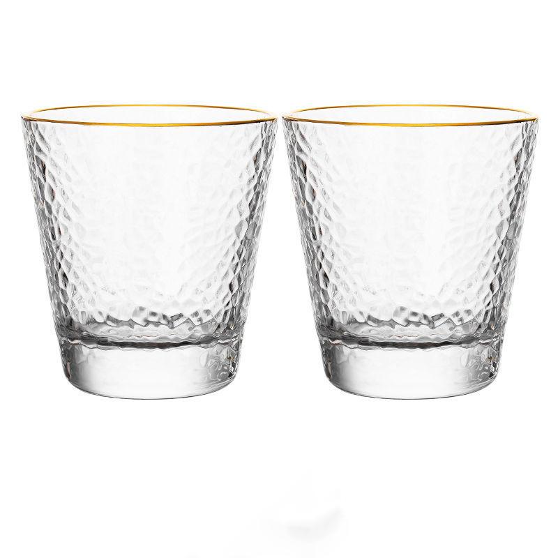4pcs/2pcs/1pcs Golden Edge Water Cup 330ml Household Relief Cup Heat-resistant Glass Drinkware Gifts for Friends Beverage Cups