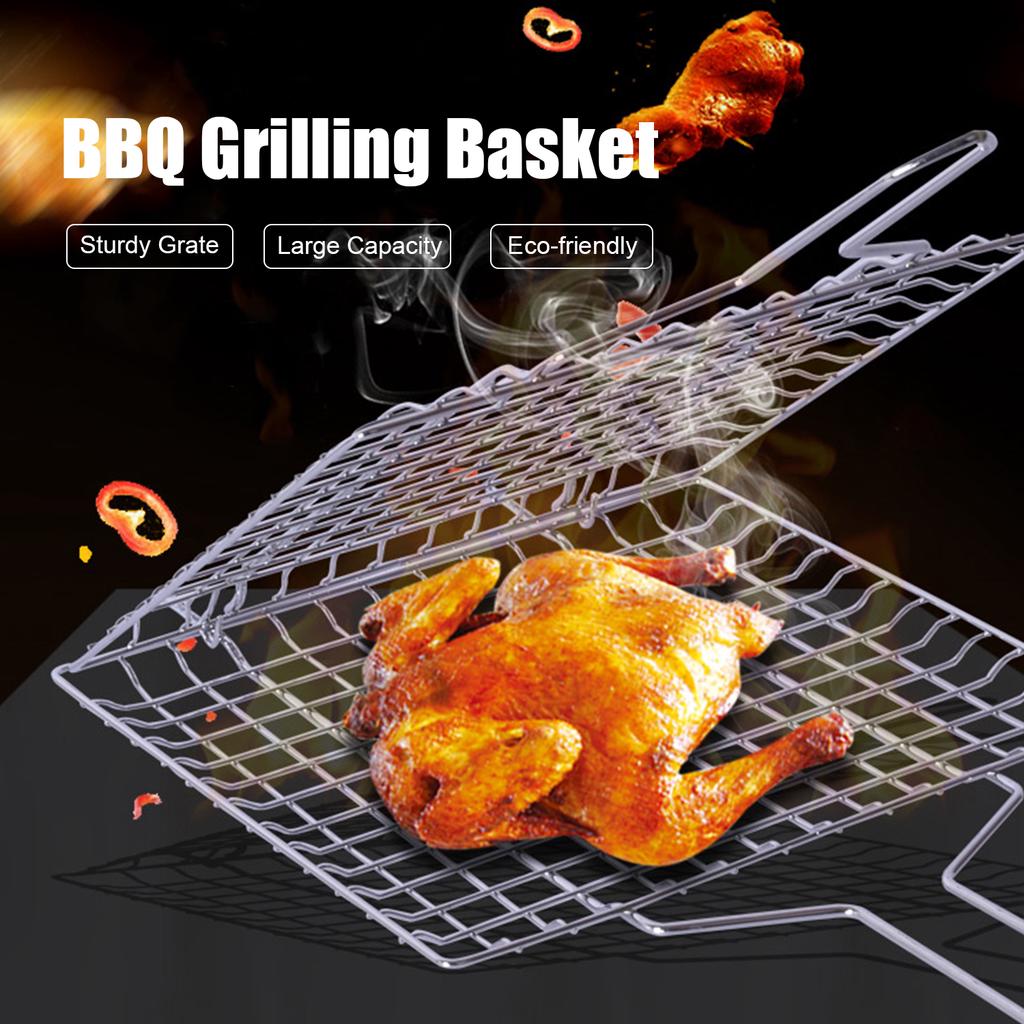 Grilling Basket Non-Stick Barbecue Basket Heavy Duty BBQ Tools Grill Basket for Meats Fish Vegetables Steak