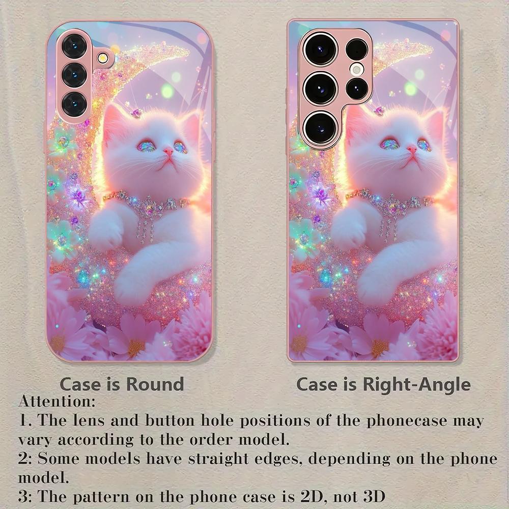 Cute cat pattern glass phone case suitable for Samsung Galaxy S26 S25 S24 S23 S22 S20 FE/Ultra/Plus shockproof back cover